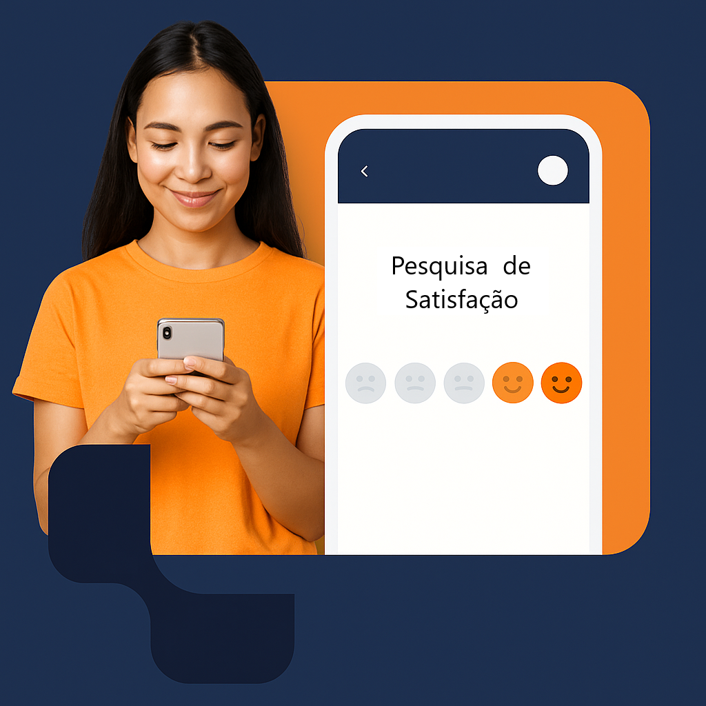 Consumidora respondendo pesquisa no celular